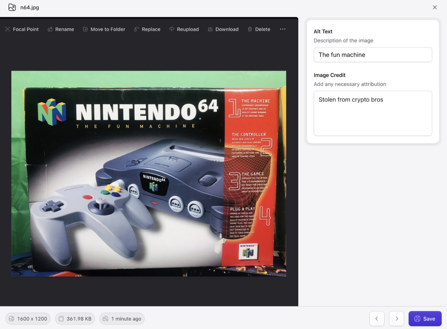 The asset editor editing an image