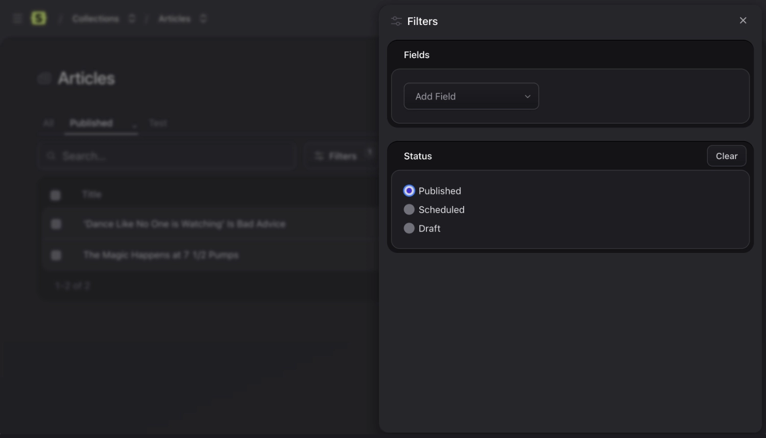 Collection Published Status Filtering