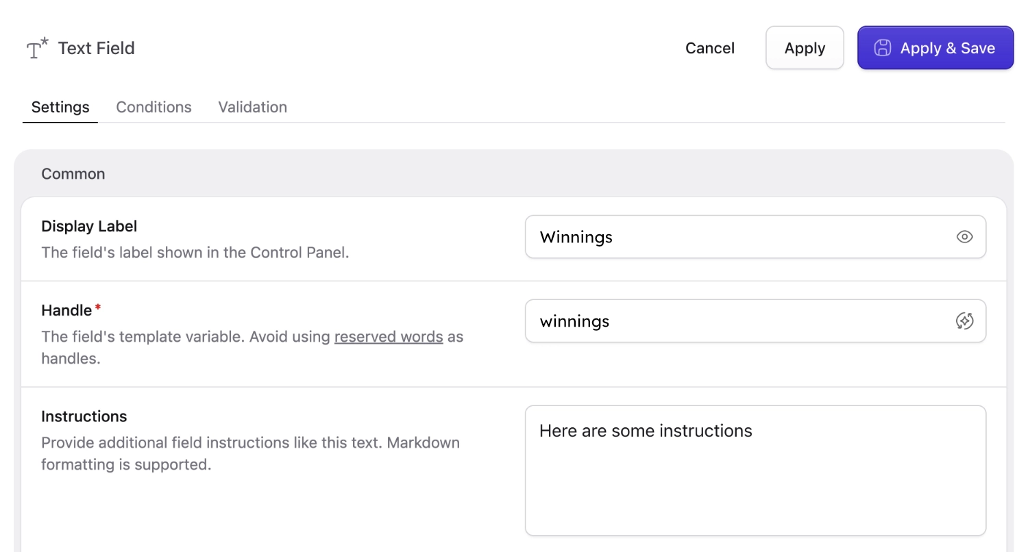 Computed field handle