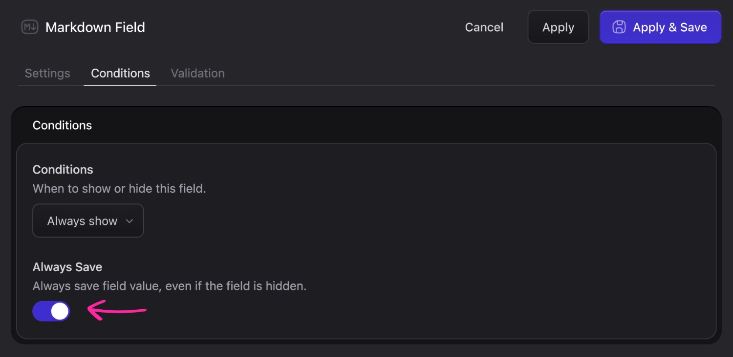 Always save field setting