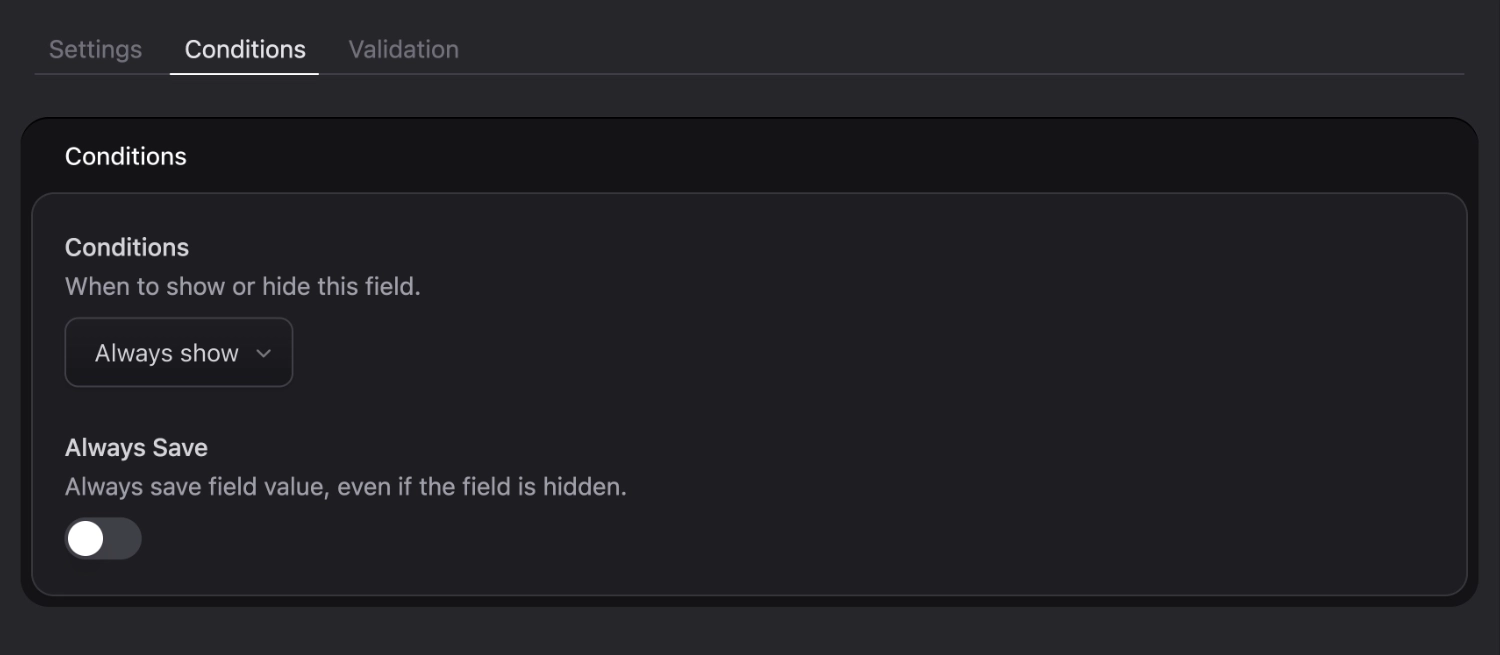 Statamic conditional field rule builder