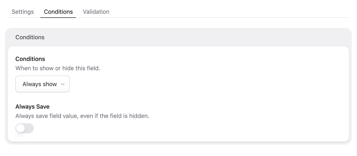 Statamic conditional field rule builder