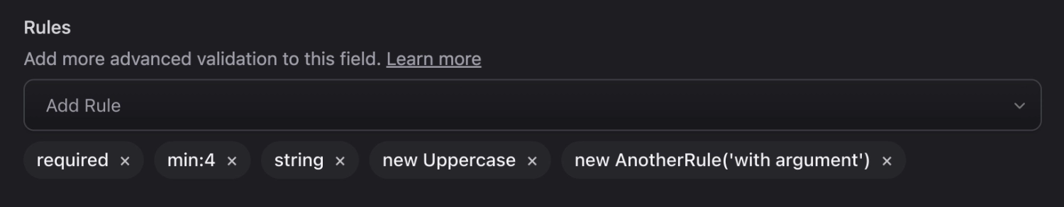 Custom Field validation rules