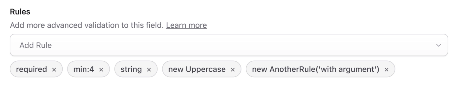 Custom Field validation rules