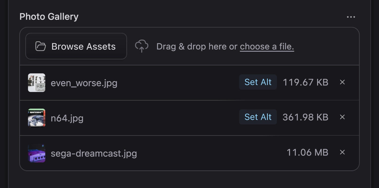 Screenshot of Assets