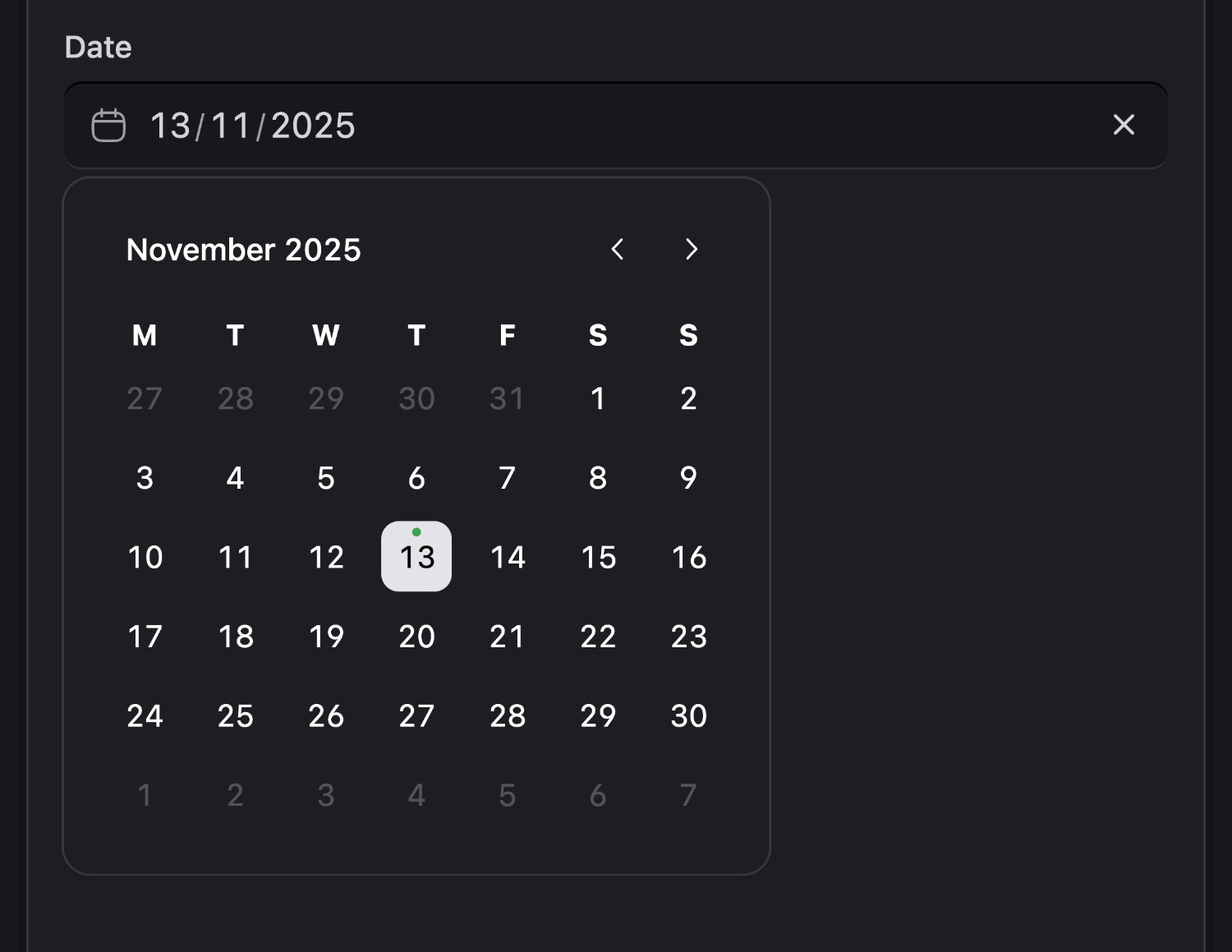 Screenshot of Date