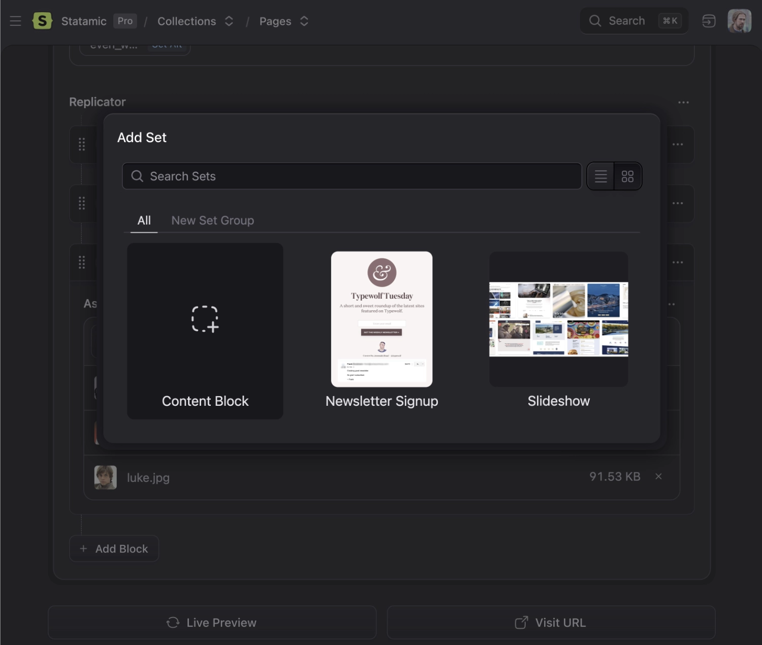 Replicator Set Previews in the CP