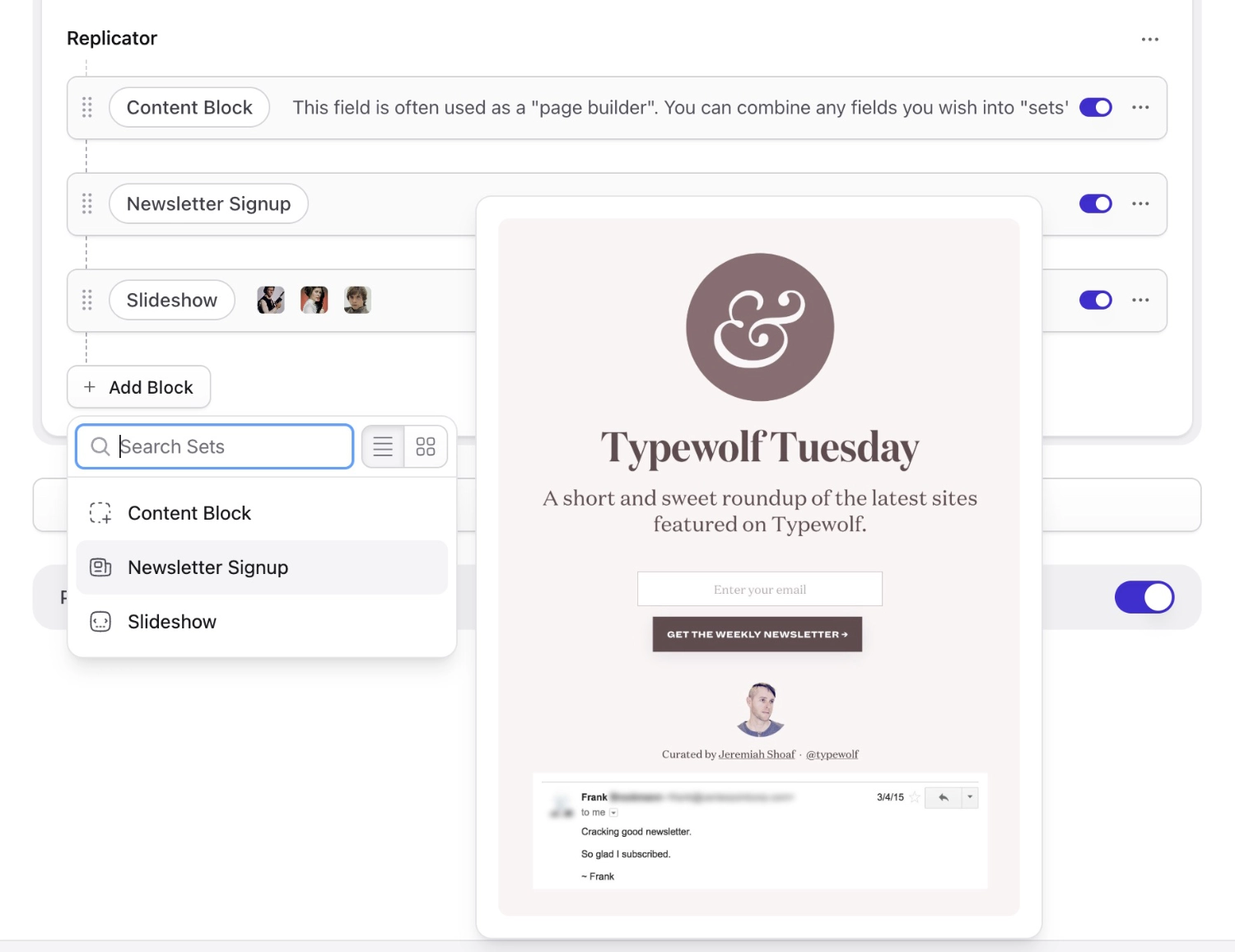Replicator Set Previews in the CP