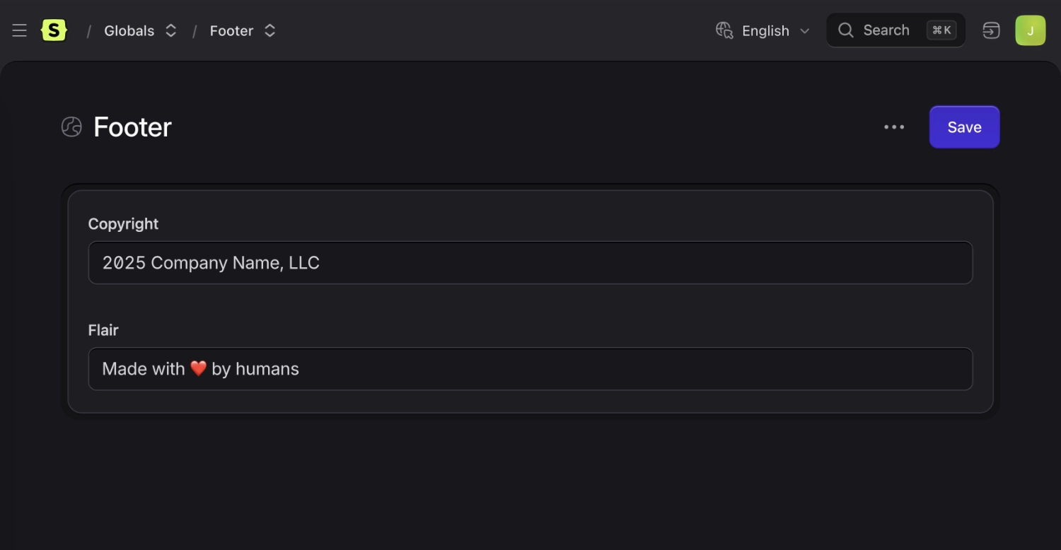 Statamic Global Set Example