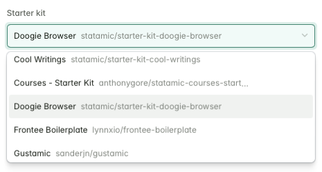 Create site using a starter kit