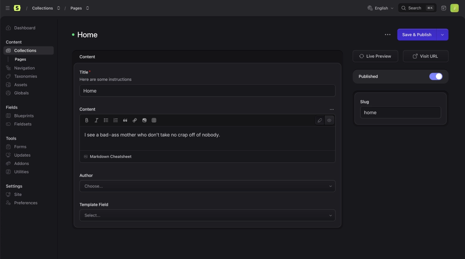 Editing the home page