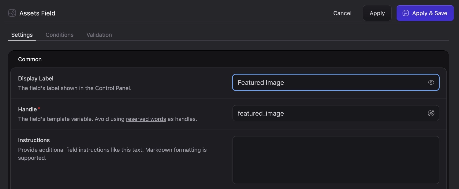 Configuring an Assets fieldtype