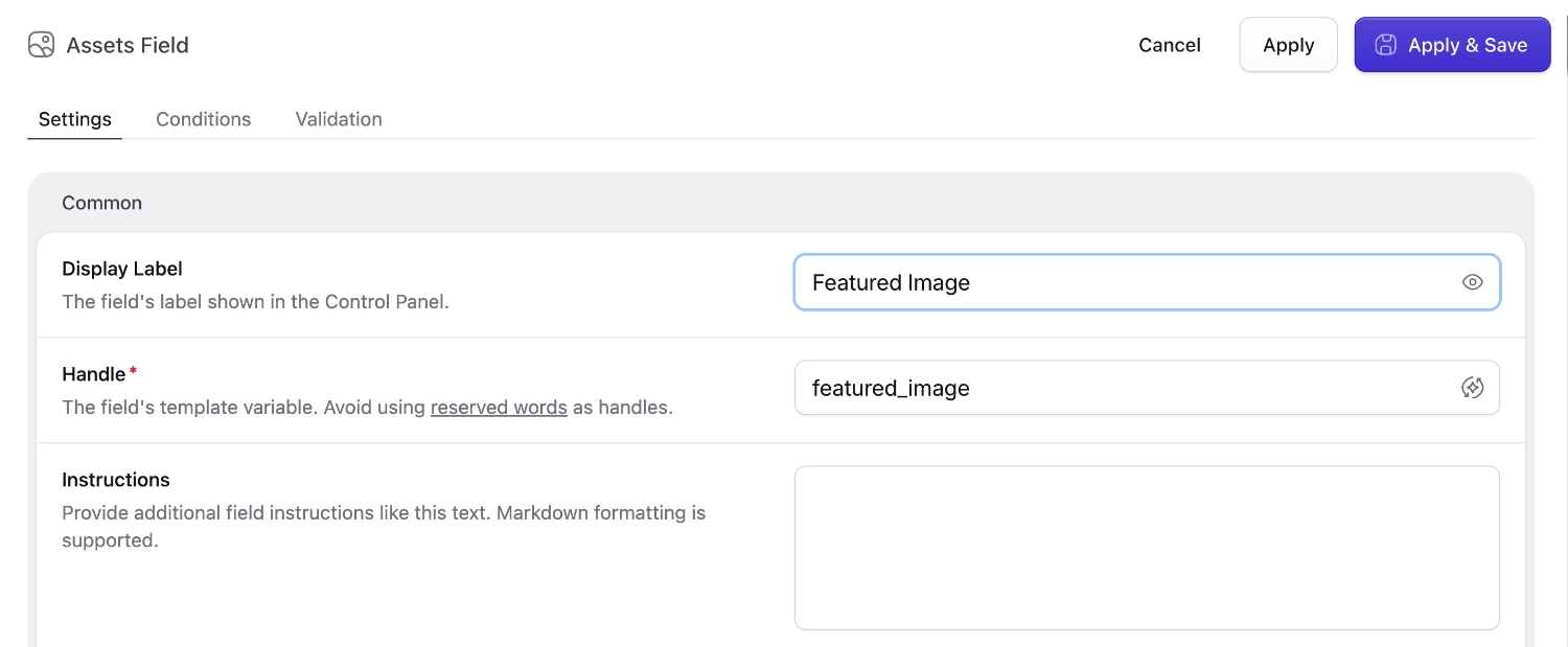 Configuring an Assets fieldtype