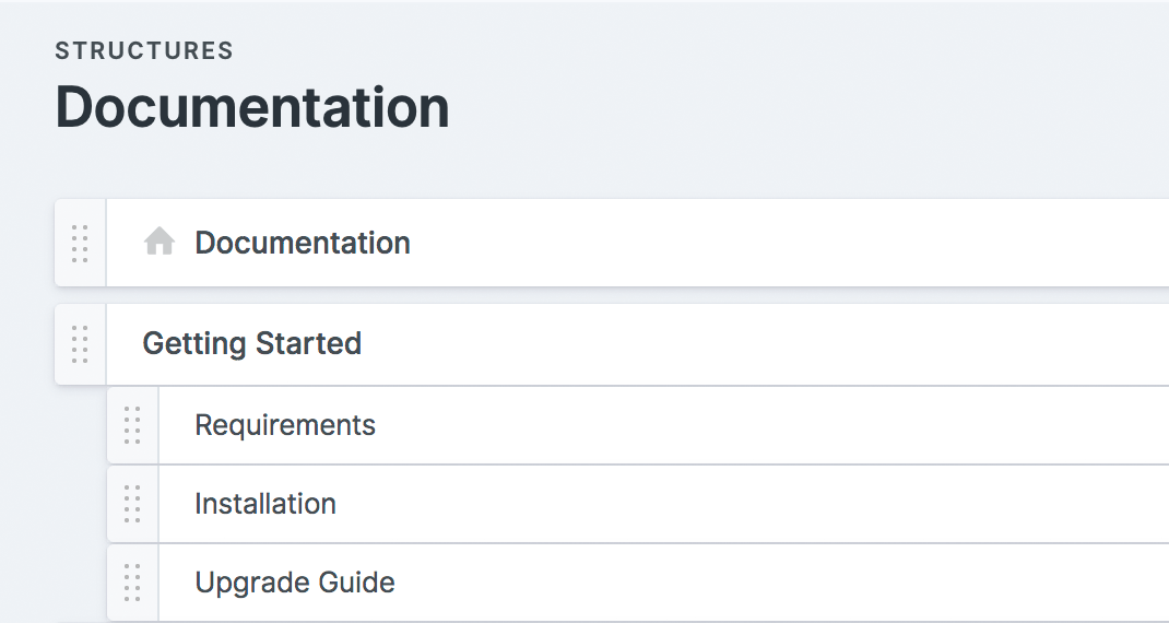 A Statamic structure page tree