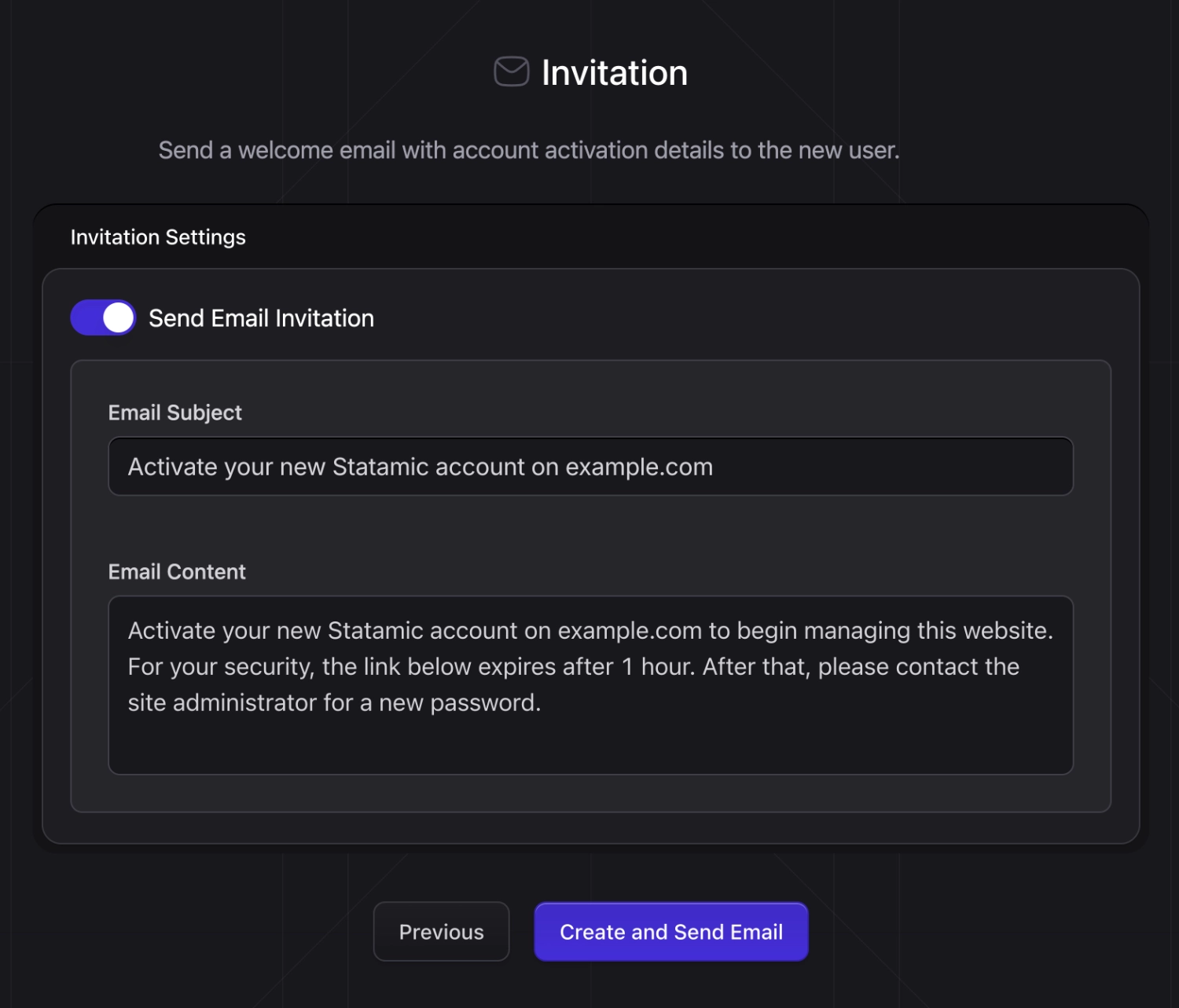 A user invitation screen